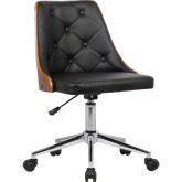 Diamond Office Chair in Tufted Black Leatherette & Walnut Veneer