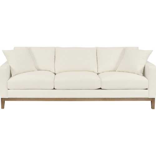 Donna 93" Sofa in Sugar White Fabric & Gray Wood