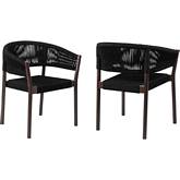 Doris Indoor Outdoor Dining Chair in Dark Wood & Black Rope (Set of 2)