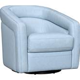 Desi Swivel Accent Chair in Sky Blue Leather