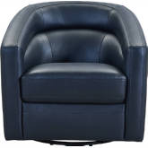 Desi Contemporary Top Grain Leather Swivel Accent Chair in Black