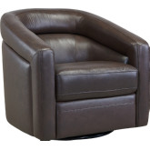 Desi Contemporary Top Grain Leather Swivel Accent Chair in Espresso