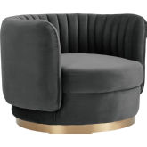 Davy Swivel Accent Chair in Channel Tufted Grey Velvet & Gold (Set of 2)
