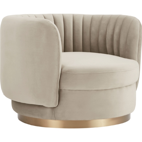 Davy Swivel Accent Chair in Channel Tufted Taupe Velvet & Gold (Set of 2)
