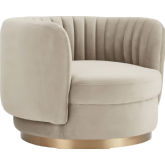 Davy Swivel Accent Chair in Channel Tufted Taupe Velvet & Gold (Set of 2)