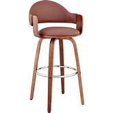 Daxton 30" Swivel Bar Stool in Brown Leatherette & Walnut Wood
