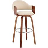 Daxton 30" Swivel Bar Stool in Cream Leatherette & Walnut Wood