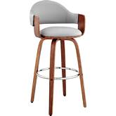 Daxton 30" Swivel Bar Stool in Gray Leatherette & Walnut Wood