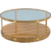 Hattie Coffee Table in Light Wood, Glass & Brushed Gold Metal