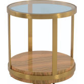Hattie End Table in Light Wood, Glass & Brushed Gold Metal