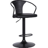Eagle Adjustable Height Bar Stool in Black Leatherette, Black Wood & Black Metal