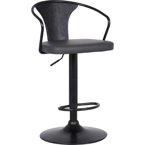Eagle Adjustable Height Bar Stool in Grey Leatherette, Black Wood & Black Metal