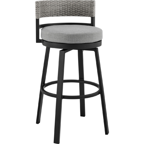 Encinitas Outdoor 30" Swivel Bar Stool in Black, Wicker & Grey Fabric (Set of 2)