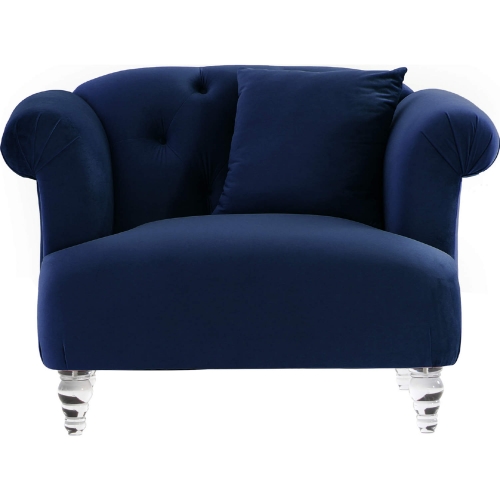 Elegance Accent Chair in Blue Velvet with Acrylic Legs