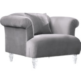 Elegance Arm Chair in Grey Velvet on Acrylic Legs