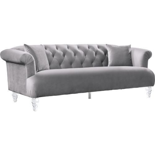 Elegance Sofa in Tufted Grey Velvet on Acrylic Legs