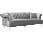 Elegance Sofa in Tufted Grey Velvet on Acrylic Legs