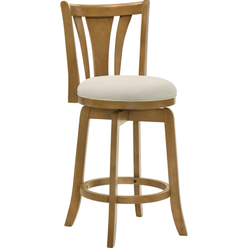 Elle 30" Swivel Bar Stool in Ivory Fabric & Amber Glow Rubberwood