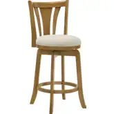 Elle 30" Swivel Bar Stool in Ivory Fabric & Amber Glow Rubberwood