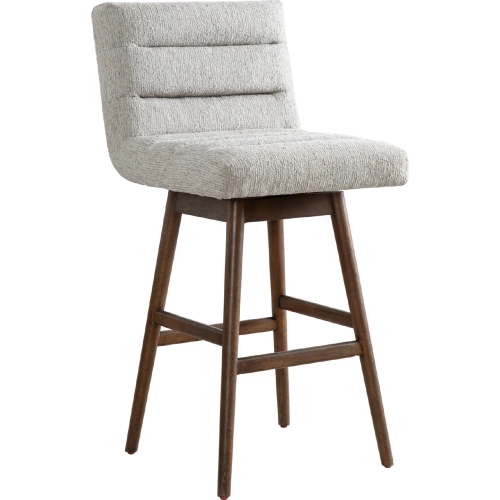 Elias 30" Swivel Bar Stool in Tufted Morning Fog Beige Fabric & Brown Wood