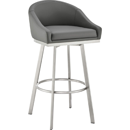 Eleanor 30" Swivel Bar Stool in Brushed Stainless Steel & Gray Leatherette