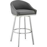 Eleanor 30" Swivel Bar Stool in Brushed Stainless Steel & Gray Leatherette