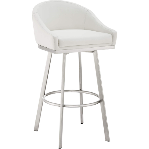 Eleanor 26" Swivel Counter Stool in Brushed Stainless Steel & White Leatherette