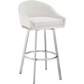 Eleanor 26" Swivel Counter Stool in Brushed Stainless Steel & White Leatherette