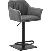 Erin Adjustable Height Swivel Bar Stool in Gray Leatherette & Fabric