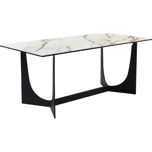 Esme 70" Dining Table in Golden Jade Sintered Stone & Black Metal