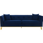 Everest 90" Sofa Blue Fabric & Brushed Gold Legs