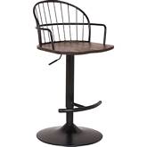 Edward Adjustable Height Bar Stool in Black & Glazed Walnut Finish