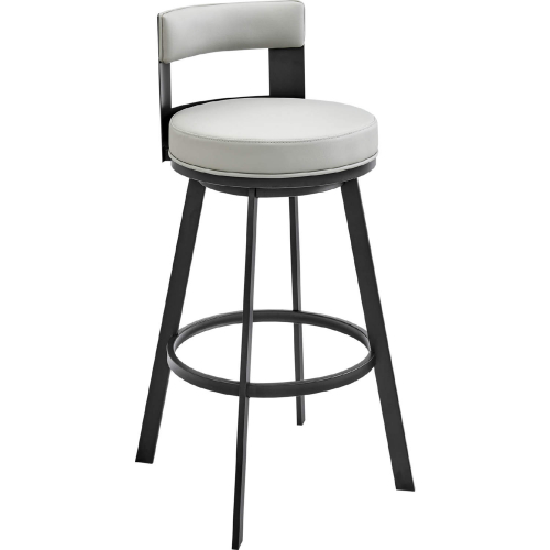 Flynn 26" Swivel Counter Stool in Black Metal & Light Gray Leatherette