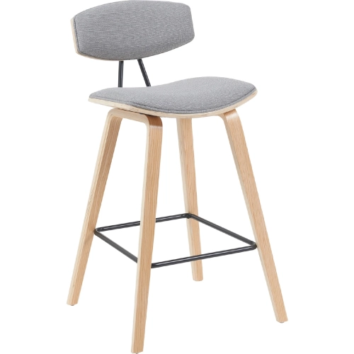 Fox 30" Swivel Bar Stool in Patterned Oak Wood & Grey Fabric