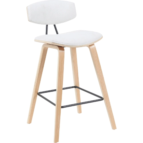 Fox 30" Swivel Bar Stool in White Fabric and Patterned Oak Wood