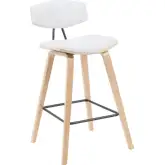 Fox 30" Swivel Bar Stool in White Fabric and Patterned Oak Wood