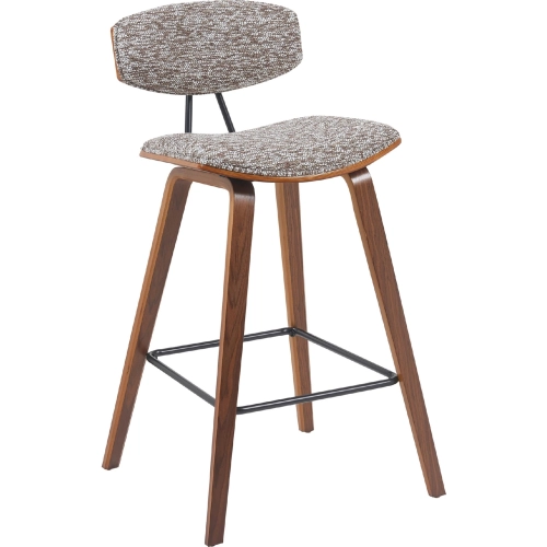 Fox 26" Swivel Counter Stool in Walnut Finish Wood & Speckled Brown Fabric