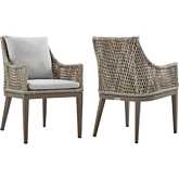 Grenada Outdoor Dining Chair in Wicker, Gray Aluminum & Fabric (Set of 2)