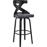 Gayle 26" Swivel Counter Stool in Cross Back Grey Leatherette & Black