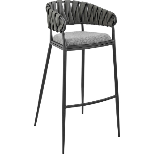 Giovanni 30" Bar Stool in Black Metal, Gray Fabric & Gray Leatherette