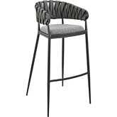 Giovanni 30" Bar Stool in Black Metal, Gray Fabric & Gray Leatherette