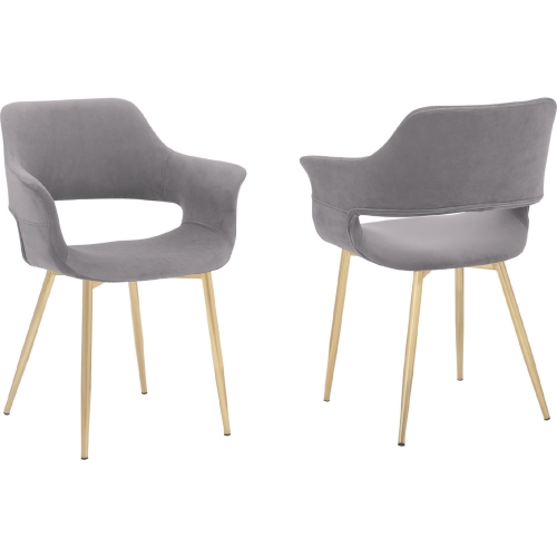 Gigi Dining Chair in Gray Velvet & Gold Metal (Set of 2)