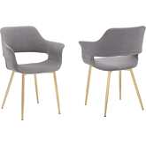 Gigi Dining Chair in Gray Velvet & Gold Metal (Set of 2)