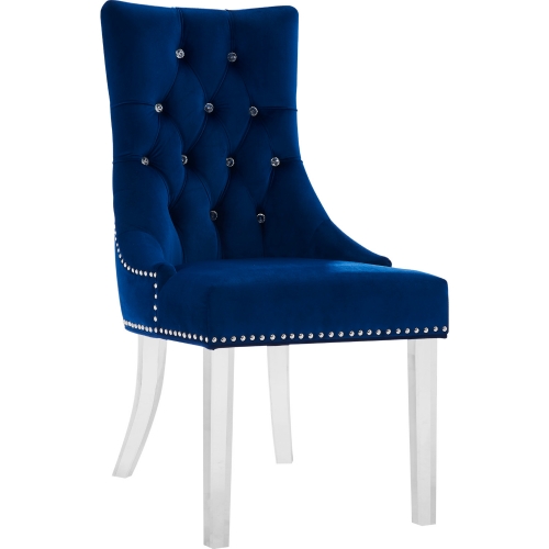 Gobi Dining Chair in Tufted Blue Velvet on Acrylic Legs (Set of 2)