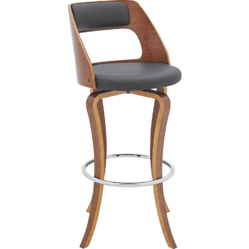 Grady 29" Swivel Bar Stool in Gray Leatherette & Walnut Finish