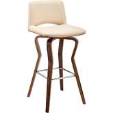 Gerty 30" Swivel Bar Stool in Cream Leatherette & Walnut Finish Wood