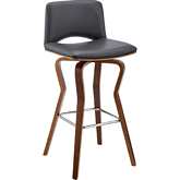 Gerty 30" Swivel Bar Stool in Grey Leatherette & Walnut Finish Wood