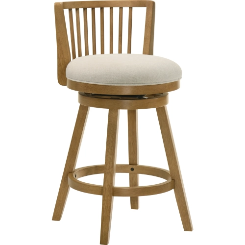 Harper 30" Swivel Bar Stool in Ivory Fabric & Amber Glow Rubberwood