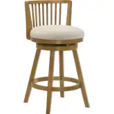 Harper 30" Swivel Bar Stool in Ivory Fabric & Amber Glow Rubberwood