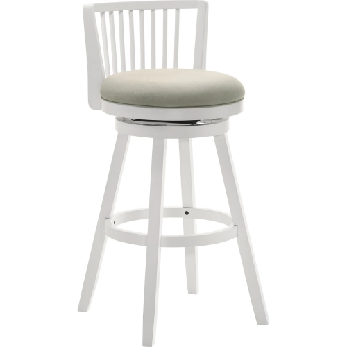 Harper 30" Swivel Bar Stool in Fog Fabric & Matte White Rubberwood